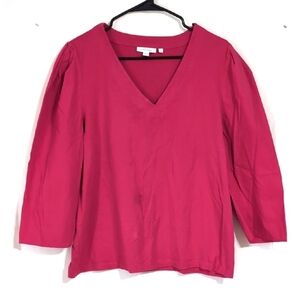 Chicos Berry Red Vneck Long Puff Sleeve Top Size 3 - Extra Large